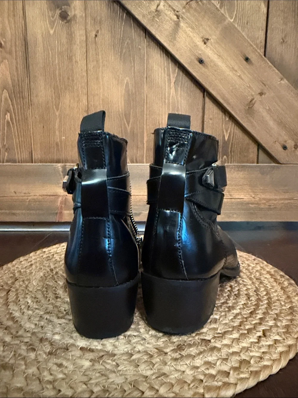H by Hudson Black Embossed Leather Ankle Boot with Buckle size 40
